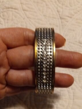 Source Unknown Silver and Gold Two-Tone Crystal Bangle Bracelet